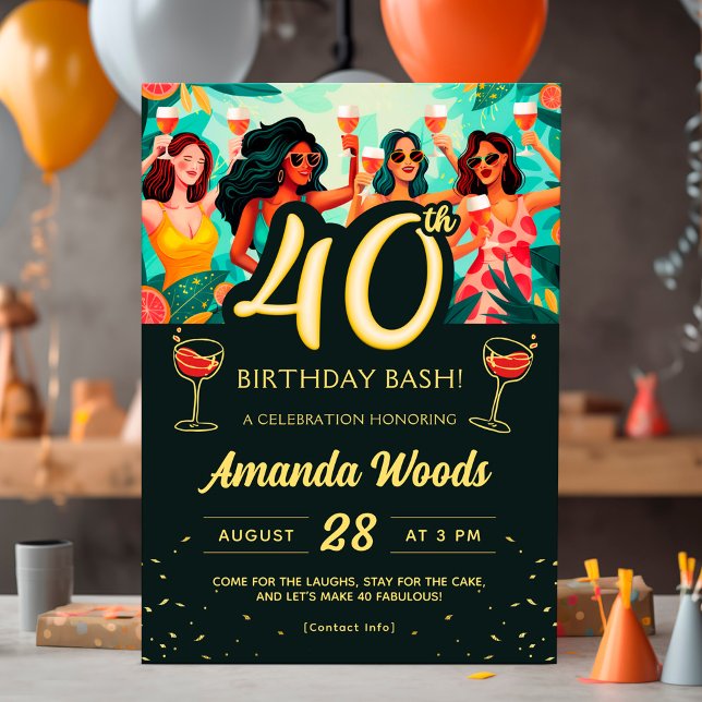 Tropical 40th birthday bash with cocktail party invitation (Creator Uploaded)