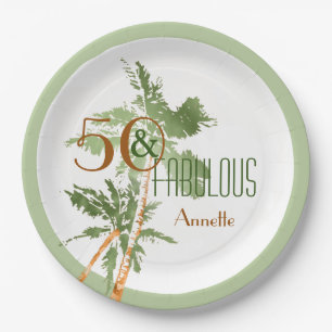 Tropical 50 & Fabulous Palm Trees 50th Birthday Paper Plate