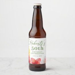 Tropical 50th Birthday Party Beer Bottle Label