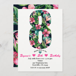 Tropical 8 Eight Eighth Birthday Party Invitation