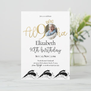 Tropical 90th Gold Birthday Invitation With Photo