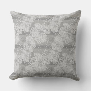 Tropical abstract flowers on a grey background throw pillow
