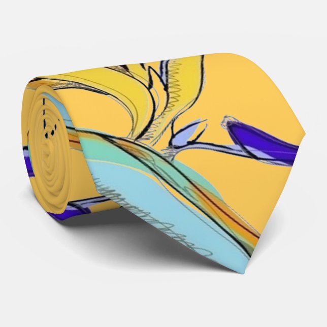 Tropical Accent Floral Bird-of-Paradise (Yellow) Tie (Rolled)