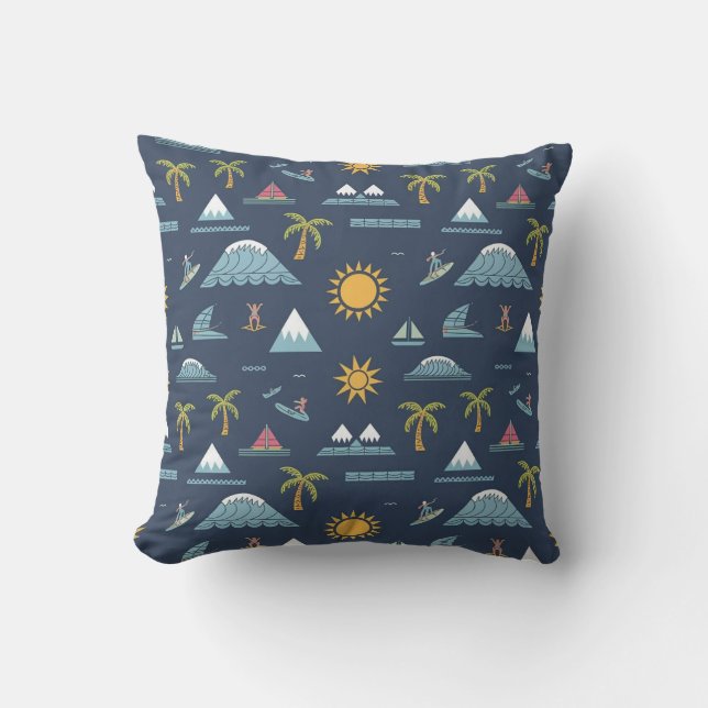 Tropical Adventure Pattern Throw Pillow (Front)