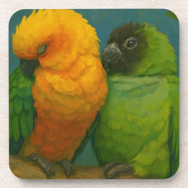 Tropical Affection – Parrots in Forest Light Coaster (Front)
