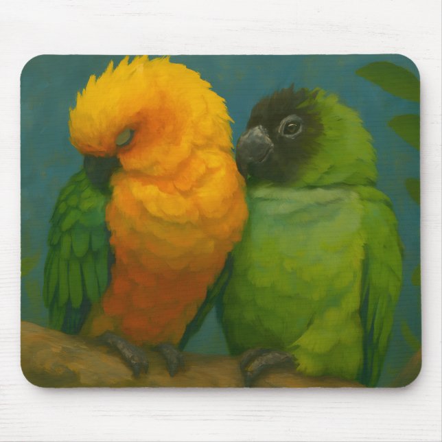 Tropical Affection – Parrots in Forest Light Mouse Pad (Front)