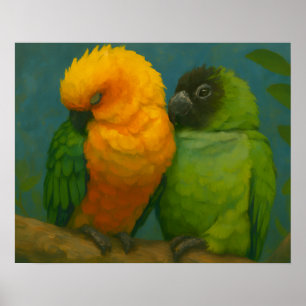 Tropical Affection – Parrots in Forest Light Poster
