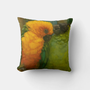 Tropical Affection – Parrots in Forest Light Throw Pillow