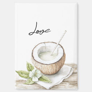 Tropical Aloha Beach Coconut Floral Wedding Magnet
