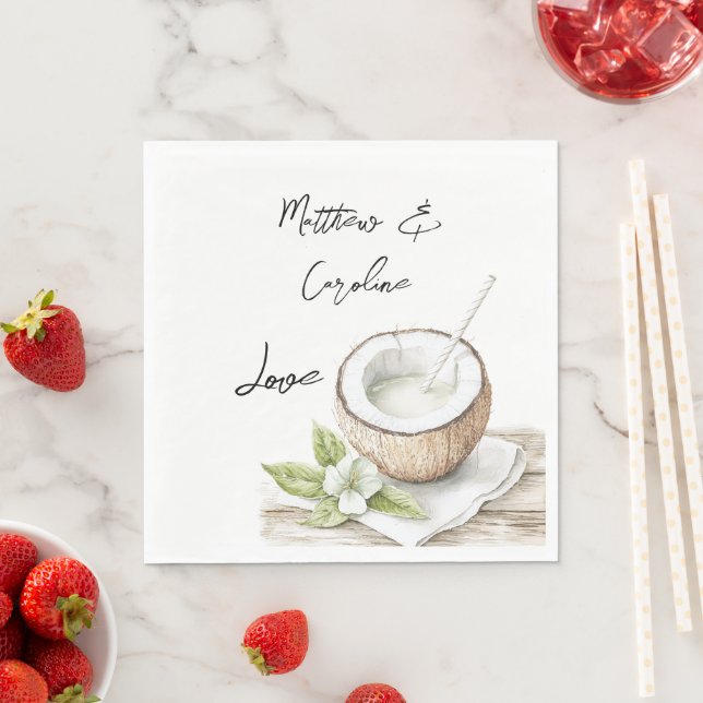Tropical Aloha Beach Coconut Floral Wedding Napkin (Insitu)
