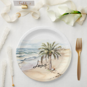 Tropical Aloha Beach Coconuts Palm Tree Paper Plate