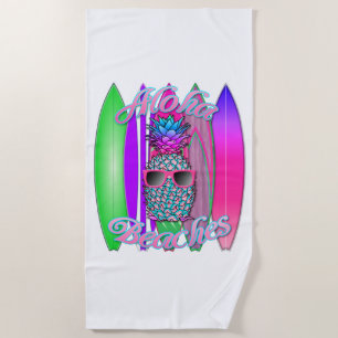Tropical Aloha Beaches Fun Surfing Pineapple Beach Towel
