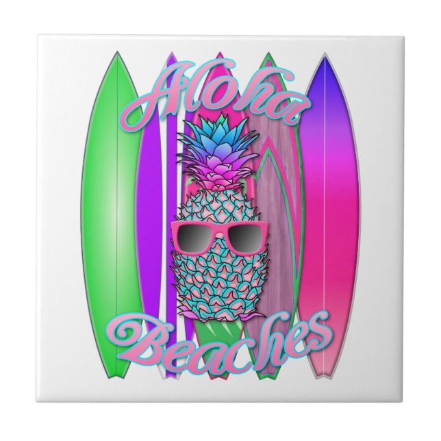 Tropical Aloha Beaches Fun Surfing Pineapple Tile (Front)
