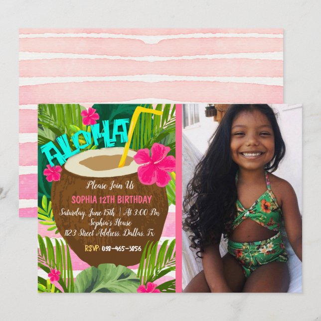 Tropical Aloha Birthday Invitation (Front/Back)