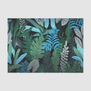 Tropical Aloha Exotic Blue Jungle Pattern at Night Tissue Paper