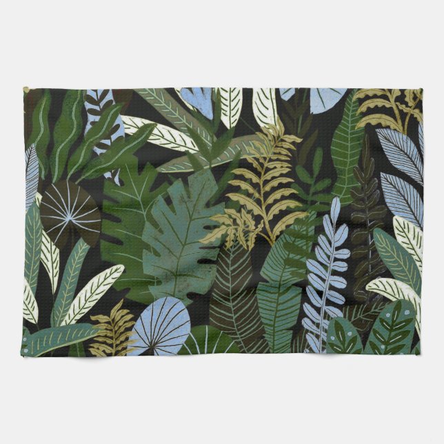 Tropical Aloha Exotic Green Jungle Pattern Kitchen Towel (Horizontal)
