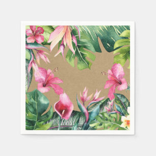 Tropical Aloha Floral Leaves Summer Luau Kraft Napkin