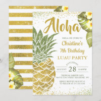 Tropical Aloha Green Gold Pineapple Birthday