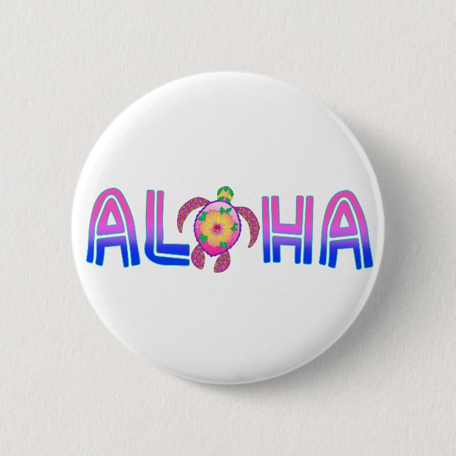 Tropical Aloha Hawaiian Sea Turtle 2 Inch Round Button (Front)