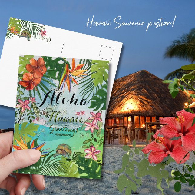 Tropical Aloha Hawaiian Watercolor Hand Painted Postcard (Tropical Aloha Hawaiian Watercolor Hand Painted Postcard)