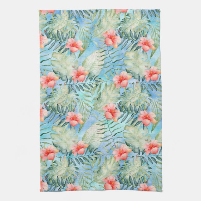 Tropical Aloha Hibiscus Floral Kitchen Towel (Vertical)