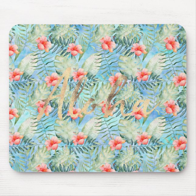 Tropical Aloha Hibiscus Floral Mouse Pad (Front)