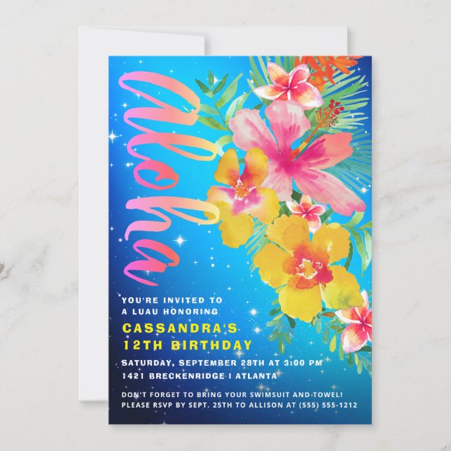 Tropical Aloha Luau Birthday Party Invitation (Front)