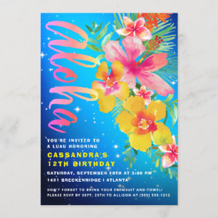 Tropical Aloha Luau Birthday Party Invitation