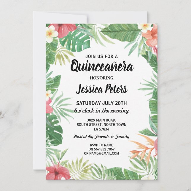 Tropical Aloha Luau Quinceanera Party Invite 15th (Front)