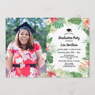 Tropical Aloha Luau Summer Flora Graduation Photo Invitation