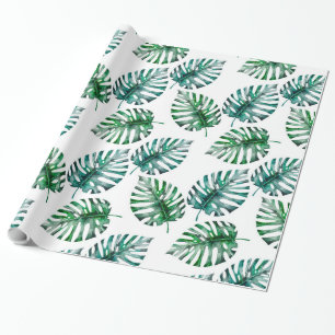 Tropical Aloha Monstera Leaves Pattern Wrapping Paper