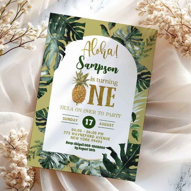 Tropical Aloha Pineapple Boy First Birthday Party Invitation (Creator Uploaded)