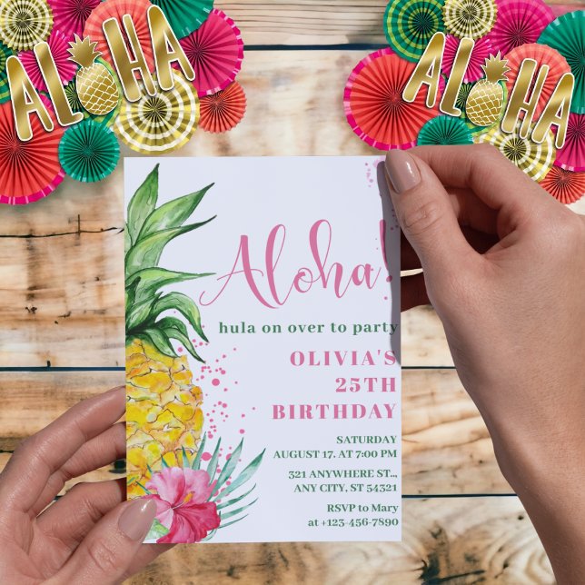 Tropical Aloha Pineapple Floral Luau Birthday Invitation (Creator Uploaded)