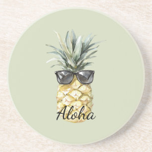 Tropical Aloha Pineapple with Sunglasses Coaster