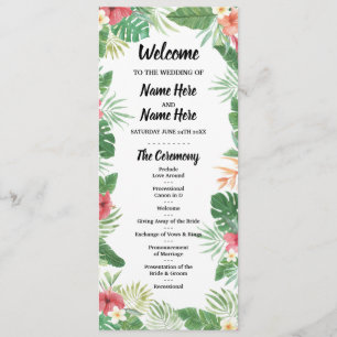 Tropical Aloha Wedding Program Flowers Palms