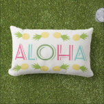 Tropical Aloha with Yellow Pineapples Lumbar Pillow<br><div class="desc">Welcome guests to our home with a tropical style pillow design that features colourful "Aloha" typography and a festive yellow pineapple border. Includes bright pink,  aqua blue,  leaf green,  sunshine yellow,  and white colours.</div>