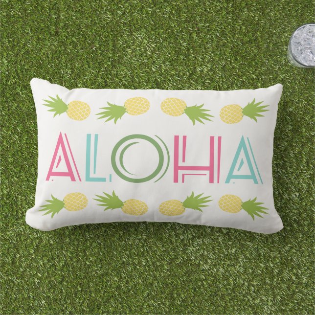 Tropical Aloha with Yellow Pineapples Lumbar Pillow (Grass)