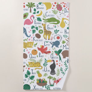 Tropical Alphabet for Children Beach Towel