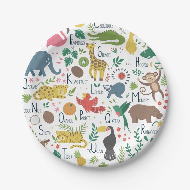 Tropical Alphabet for Children Paper Plate (Front)