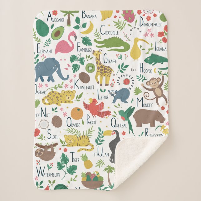 Tropical Alphabet for Children Sherpa Blanket (Front)
