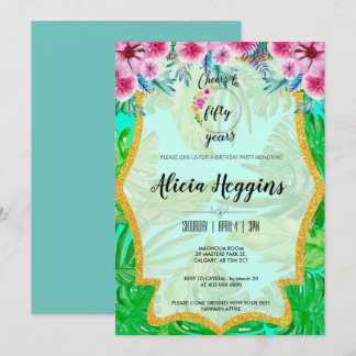 Tropical and Gold Any Age Birthday Invitation