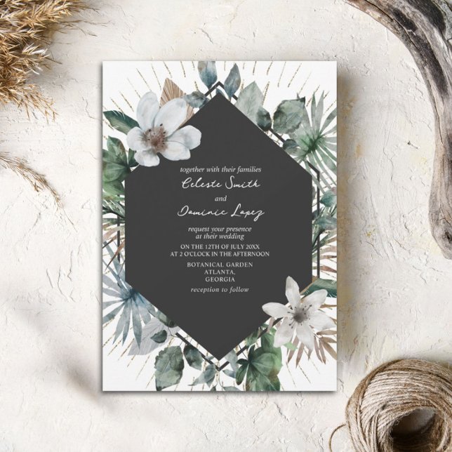 Tropical And Gold Botanical Wedding Invitation (Creator Uploaded)