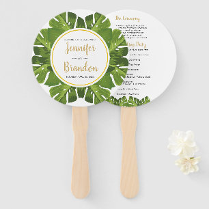 Tropical and gold round wedding program fan