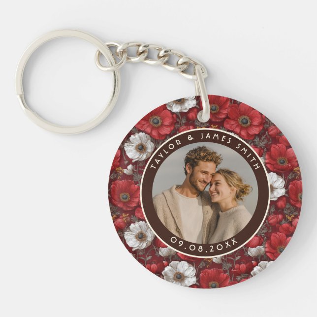 Tropical Anemones Fantasy Lakeside Wedding Keychain (Front)