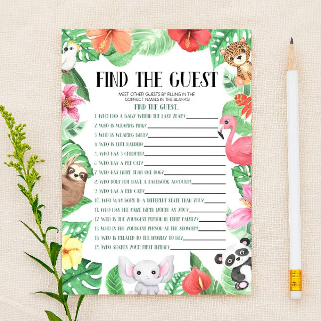Tropical Animal Find The Guest Baby Shower Game Stationery (Creator Uploaded)