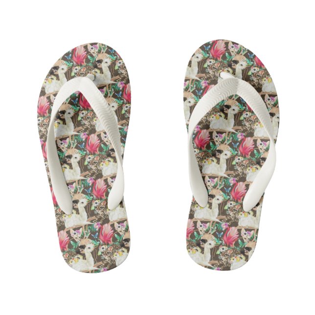 Tropical Animal Pattern Kid's Flip Flops (Footbed)