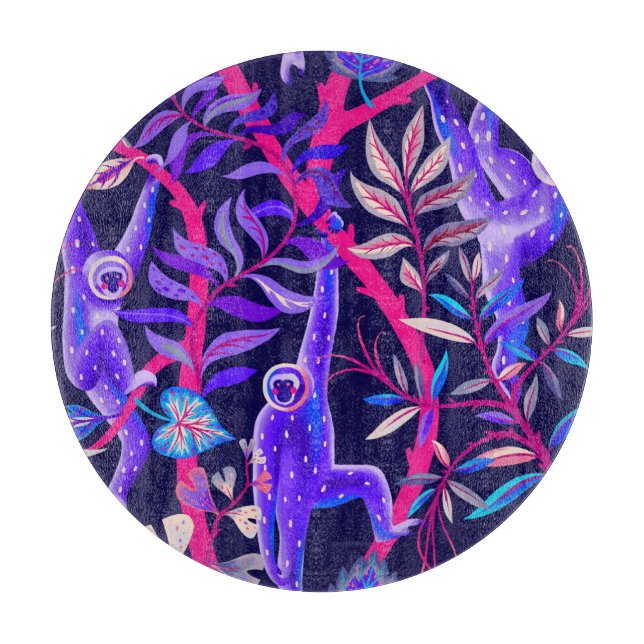 Tropical animals: blue monkeys pattern. cutting board (Front)