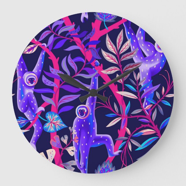 Tropical animals: blue monkeys pattern. large clock (Front)
