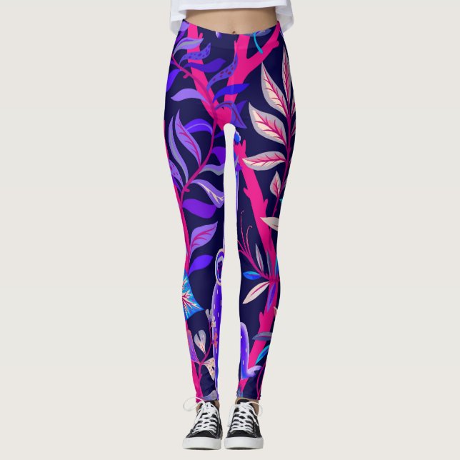 Tropical animals: blue monkeys pattern. leggings (Front)