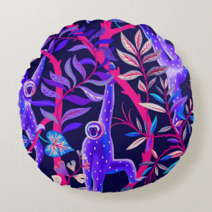 Tropical animals: blue monkeys pattern. round pillow